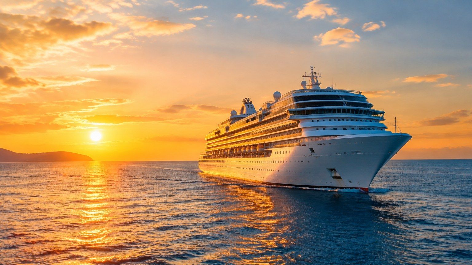 Elegantes Kreuzfahrtschiff im Abendlicht